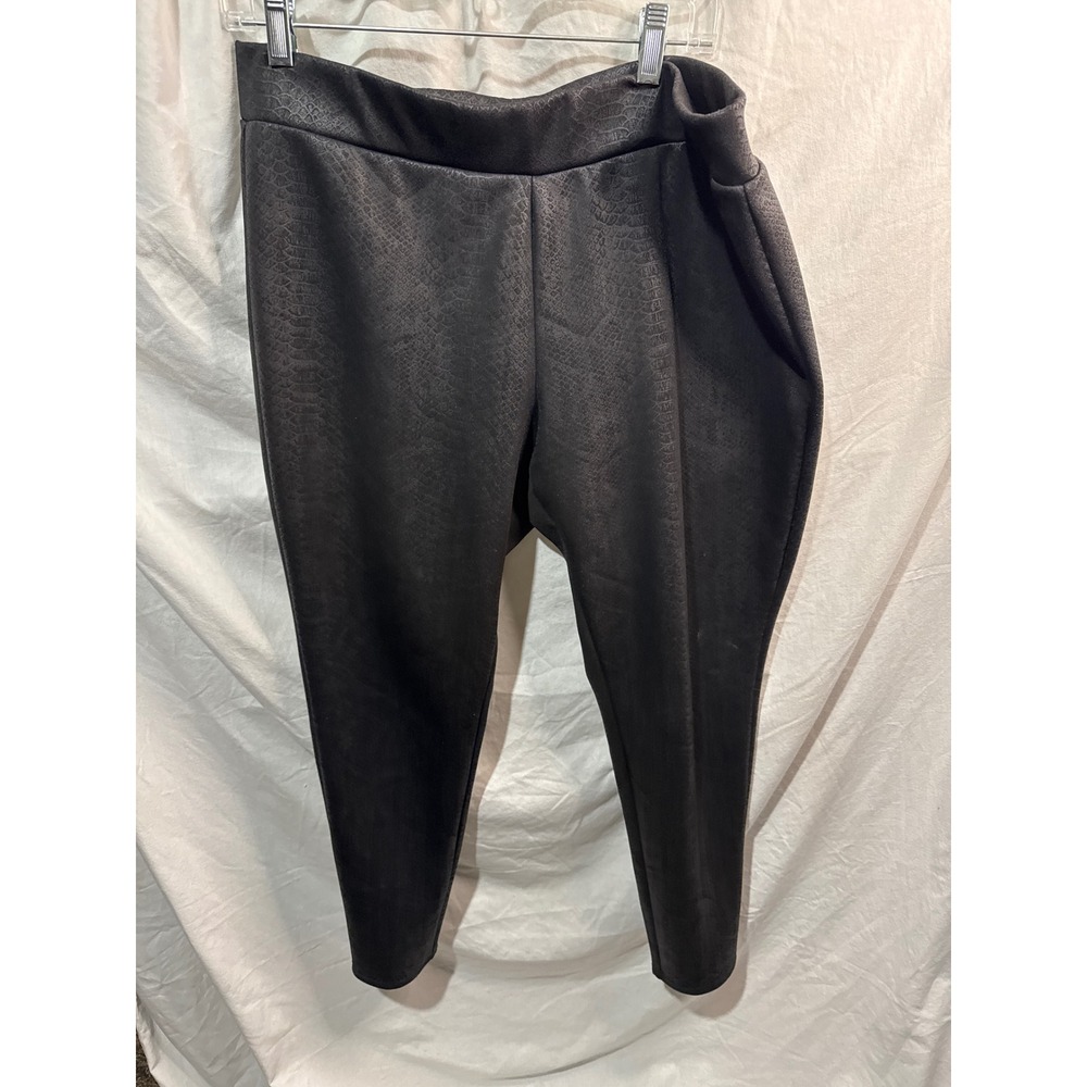 Attention Womens Black Snakeskin Embossed Leggings XL Stretch Faux Leather Look